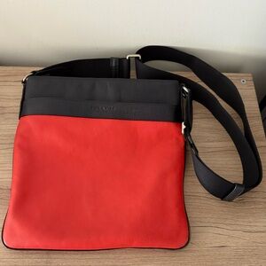 Coach Leather Messenger Bag in Orangey Red and Black